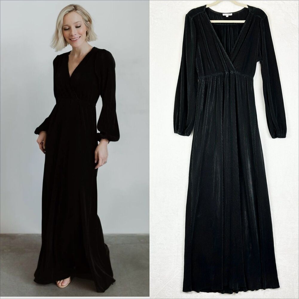 Baltic Born Venus Pleated Maxi Dress Size Large Black Velvet Party Maternity - Picture 1 of 7